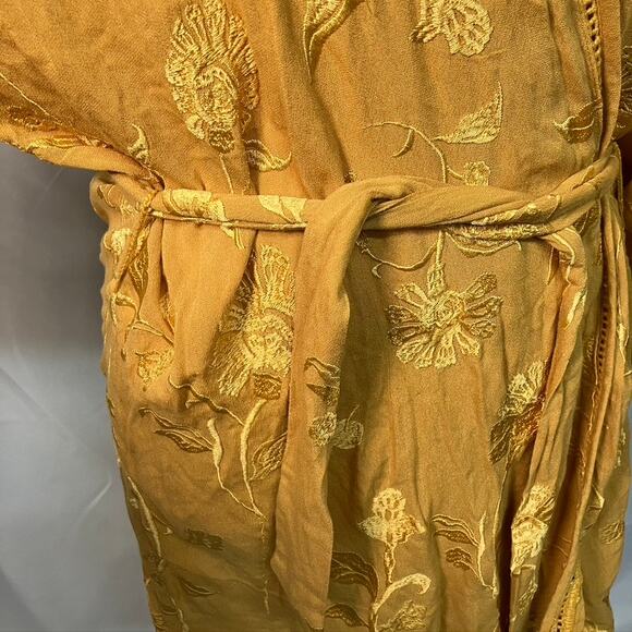 Amuse Society Poolside Dreams Golden Yellow Embroidered Kimono Top Womens M/L - Picture 7 of 16